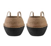 Planter Black Seagrass 2pcs Ø32x32cm Woven Basket with Handles Eco Indoor Home