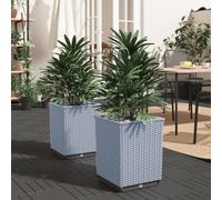 Planter Box 2 Pack Light Grey 30x30x37cm Polypropylene Outdoor Garden Pots Decor