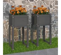 Planter Box Grey Solid Pine Wood 40x40x81 cm Tall Rustic Balcony Garden Outdoor