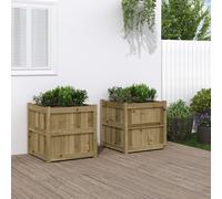 Planter box natural impregnated solid pine 60x60x60 cm wooden 2 pcs raised deep