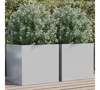 Planter Box Silver Galvanised Steel 49x47x46cm Raised Garden Planters Set of 2