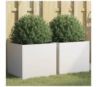 Planter Box White Galvanised Steel 42 x 40 x 39 cm 2pc Raised Bed Indoor Outdoor