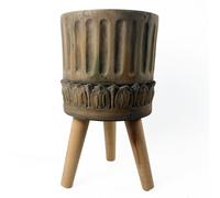 Planter Brown Grey Fibreglass Composite 40cm Rustic Wooden Legs Indoor Large Eco