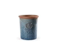 Planter Flower Pot Planter Crown Stoneware Glazed White Grey Turquoise 34 cm 45 cm Completely Frost-proof and Weather-Resistant (Rusty Blue, 25 cm x 28 cm)