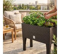 Planter for Flowers, Tall Planter with Legs, Large Outdoor/Indoor Planter, Plastic Braided Rattan Effect, for Terrace, Garden or Living Room, UV Resistant, 65 x (80 x 33) cm, Ochre Colour