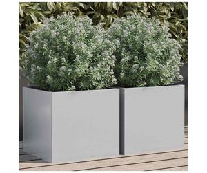 Planter Galvanised Steel Silver 32x30x29cm Weatherproof Balcony Garden Box 2pcs