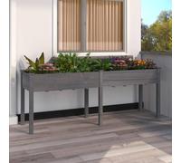 Planter Grey Solid Fir Wood 203x53x76 cm with Non-woven Liner & Raised Drainage