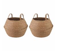 Planter Natural Seagrass 32x32cm Woven Round with Handles Eco Home Set 2pcs