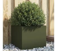 vidaXL Planter Flower Pot Garden Raised Bed Outdoor Planter Olive Green Steel