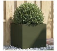 Planter Olive Green Galvanised Steel 49x47x46cm Raised Garden Patio Planter Box