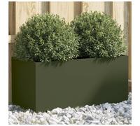 Planter Olive Green Galvanised Steel 62x30x29cm Rectangular Garden Planter Large
