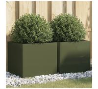 Planter Olive Green Galvanised Steel Modern Square Outdoor 42 x 40 x 39 cm Decor