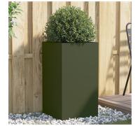 Planter Olive Green Galvanised Steel Tall Outdoor Raised Bed 42x38x75 cm Indoor