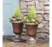 Garden Urn Patio Planter Outdoor & Indoor Large Flower Plant Pots, Set of 2 (Bronze)