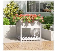 Planter Raised White Solid Pine Wood Deep Box with ShelfErgonomic 82.5x82.5x81cm