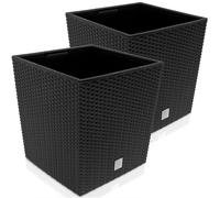 Deuba® Set of 2 Plant Pots | 35 Litres Each | Weatherproof | Rattan-Look | Inner Planter | Convenient Handles | Indoor & Outdoor Versatility | Stylish Flower Pots | 32 x 32 x 33cm | Anthracite