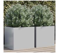 Planter Set 2pc Galvanised Steel Silver Outdoor Modern 42x40x39 cm Weatherproof