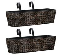 Planter Set 2pcs Water Hyacinth & Steel Frame Dark Brown 60x20x18cm w/ 2x Pots