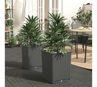 Planter Set 2x Black PP 30x30x37cm Deep Square Outdoor Pots Durable Weatherproof