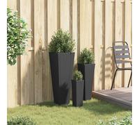 Planter Set 3pc Black Metal Tall Trapezoid Rattan Look 30x30x80cm Outdoor Range