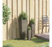 Planter Set 3pc Grey Metal Trapezoid 30x30x80cm Rattan-Look Outdoor Decor Urban