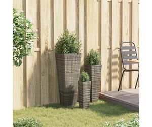 Planter Set 3pc Grey Metal Trapezoid 30x30x80cm Rattan-Look Outdoor Decor Urban