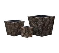 Planter Set 3pcs Water Hyacinth Brown Rustic Indoor 40/30/20cm Steel Frame lined