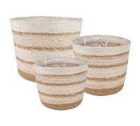 Planter Small Natural Seagrass 26x19cm Woven Beige White Indoor Handmade Eco