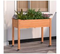 Planter Solid Fir Wood Brown 118x59x80cm Raised Garden Balcony Liner Storage Box