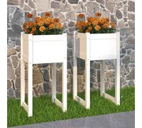 Planter Solid Pine Wood White 40x40x81 cm Raised Garden Flower Box Rustic charm