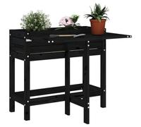 Planter with Folding Table Top, Black Solid Pine Wood, Raised Bed for Garden and Balcony, Raised Design for Herbs and Flowers, 84 x 73 x 75 cm