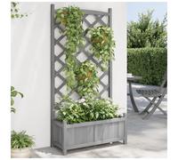 Planter with Trellis Grey Solid Fir Wood 75x35x150cm Tall Garden Planter Outdoor