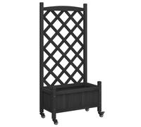 vidaXL Planter w/ Trellis and Wheels Grey Solid Wood Fir, Grey