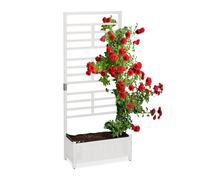 Relaxdays Planter Box with Trellis, Balcony & Garden, Wooden Flower Pot, Privacy Screen, HWD: 171 x 71.5 x 32 cm, White, wood