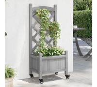 Planter with Trellis & Wheels Grey Solid Fir Wood 40x30x97.5cm 3.5cm Garden Mini