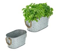 Planter Zinc Flower Pots Jute Handled Planters Weatherproof Oval Flower Tubs