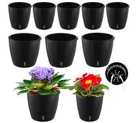 Planterhoma 5/6.7 Inch Self Watering Pots for Indoor Plants, 8 Packs Self Watering Planters for Orchid, Spider Plant, Devil's Ivy & African Violet, Water Indicator & Black Wick Pots, Black