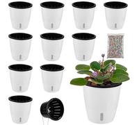 Planterhoma 5 Inch Self Watering Pots for Indoor Plants, 10 Packs African Violet Pots with Indicator, Black Wick Pot with Drainage Holes, Self Watering Planters for Orchid, Devil's Ivy, White