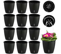 Planterhoma 5 Inch Self Watering Pots for Indoor Plants, 12 Packs African Violet Pots with Indicator, Black Wick Pot with Drainage Holes, Self Watering Planters for Orchid, Devil's Ivy, Black