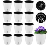 Planterhoma 5 Inch Self Watering Pots for Indoor Plants, 12 Packs African Violet Pots with Indicator, Black Wick Pot with Drainage Holes, Self Watering Planters for Orchid, Devil's Ivy, White