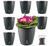 Planterhoma 5 Inch Self Watering Pots for Indoor Plants, 6 Packs African Violet Pots with Indicator, Black Wick Pot with Drainage Holes, Self Watering Planters for Orchid, Devil's Ivy, Grey
