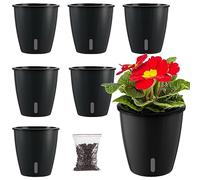 Planterhoma 5 Inch Self Watering Pots for Indoor Plants, 6 Packs African Violet Pots with Indicator, Black Wick Pot with Drainage Holes, Self Watering Planters for Orchid, Devil's Ivy, Black