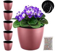 Planterhoma Premium 5 Pack Self Watering Pots for Indoor Plants, Rose Gold, 6.7 inch