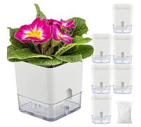 Planterhoma Self Watering Plant Pots for Indoor Plants 4.3 inch, 6 Packs Square Self-Watering Planters with Drainage Hole, White African Violet Pots for Devil's Ivy, Spider Plant, Orchid, Herb