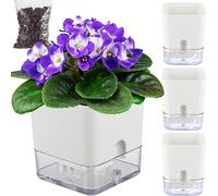 Planterhoma Self Watering Plant Pots for Indoor Plants 5.5 inch, 3 Packs Square Self-Watering Planters with Drainage Hole, White African Violet Pots for Devil's Ivy, Spider Plant, Orchid, Herb