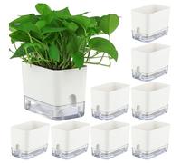 Planterhoma Self Watering Plant Pots for Indoor Plants 7 inch, 8 Packs Rectangular Self-Watering Planters with Drainage Hole, White African Violet Pots for Devil's Ivy, Spider Plant, Orchid, Herb