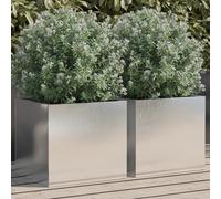 Planters 2pc Stainless Steel Silver 32x30x29cm Raised Garden Flower Boxes Decor