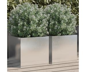 Planters 2pc Stainless Steel Silver 32x30x29cm Raised Garden Flower Boxes Decor