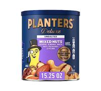 PLANTERS Deluxe Unsalted Mixed Nuts, 15.25 oz. Resealable Container - Variety Unsalted Nuts with Cashews, Almonds, Hazelnuts, Pistachios & Pecans - Shareable Snack for Snacking