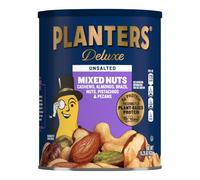 PLANTERS Deluxe Unsalted Mixed Nuts, 15.25 oz. Resealable Container - Variety Unsalted Nuts with Cashews, Almonds, Hazelnuts, Pistachios & Pecans - Shareable Snack for Snacking